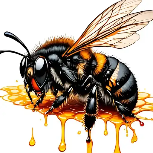 evil bee vomiting blood and honey dripping tattoo design idea