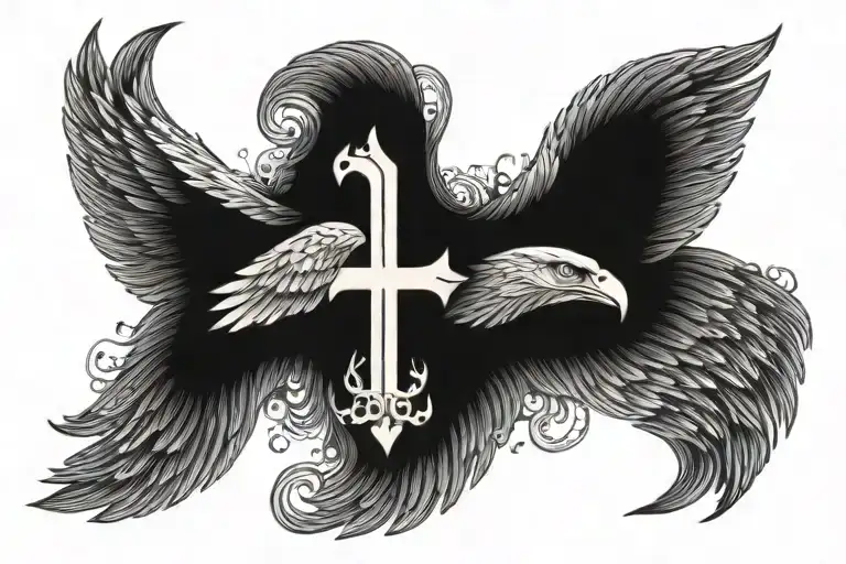 eagle wing with orthodox cross tattoo design idea