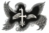 eagle wing with orthodox cross tattoo design idea
