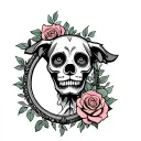 day of the dead zombie dog skullwith roses and mirror in background tattoo design idea