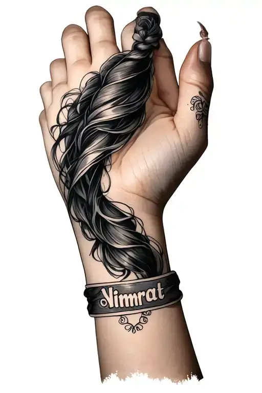 My Daughter name 'Nimrat' around my wrist like a bracelet tattoo design idea