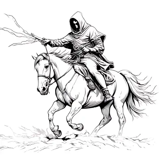 "reaper holding woman" hooded reaper riding horse galloping tattoo design idea