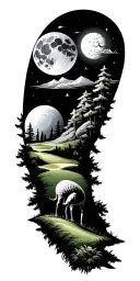 Time moon nature golf course family tattoo design idea
