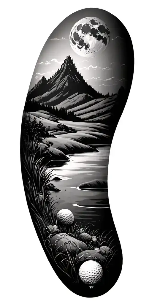 Time moon nature golf course family tattoo design idea