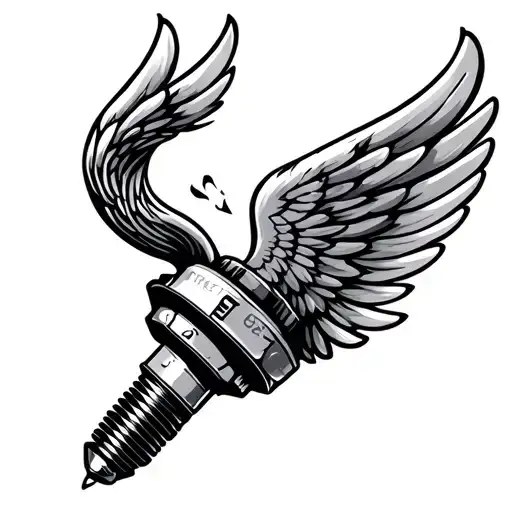 spark plug with wings tattoo design idea