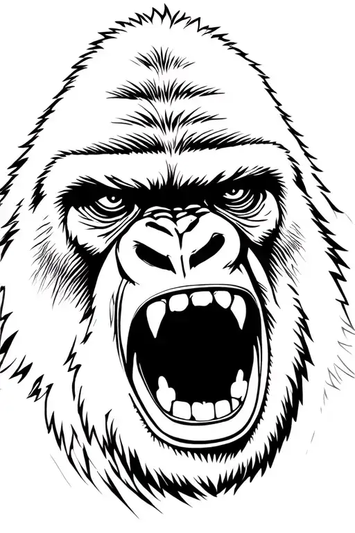 Gorilla with my mouth open and the bottom of the black mouth, tattoo design idea