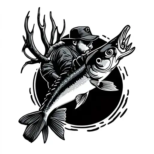 hunting and fishing tattoo design idea