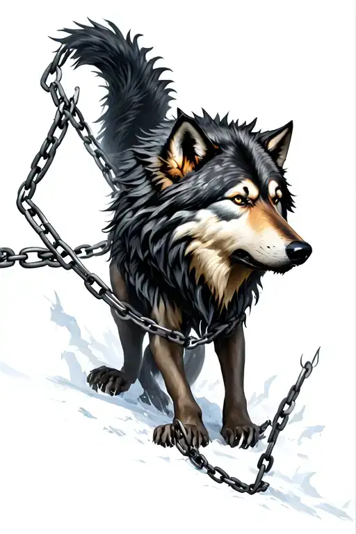 fenrir wolf breaking chains tattoo design idea