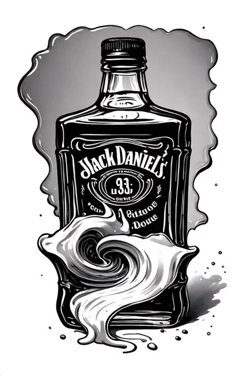 Large Jack Daniel’s bottle roll being sucked tattoo design idea