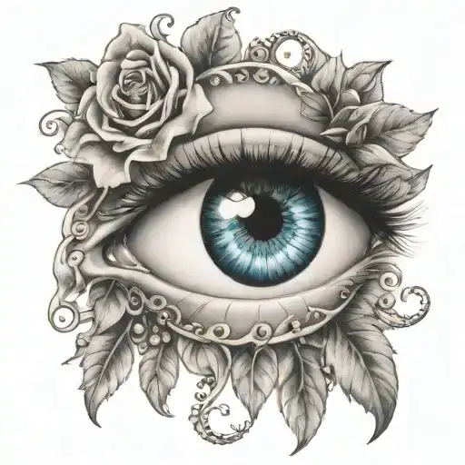 gypsy eye with gems and rose tattoo design idea
