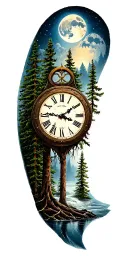 clock trees wolf river moon tattoo design idea