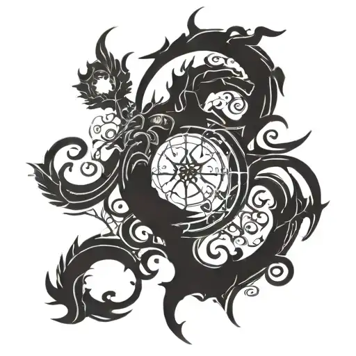 A tattoo symbolizing the intense conflict between humans, angels, and demons on Earth, incorporating elements of each side's characteristics tattoo design idea