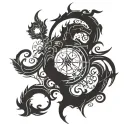 A tattoo symbolizing the intense conflict between humans, angels, and demons on Earth, incorporating elements of each side's characteristics tattoo design idea