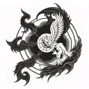 A tattoo symbolizing the intense conflict between humans, angels, and demons on Earth, incorporating elements of each side's characteristics tattoo design idea