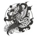 A tattoo symbolizing the intense conflict between humans, angels, and demons on Earth, incorporating elements of each side's characteristics tattoo design idea