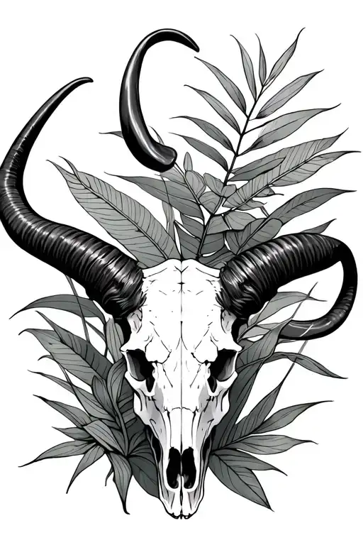 oryx skull with some arabian plants in background tattoo design idea