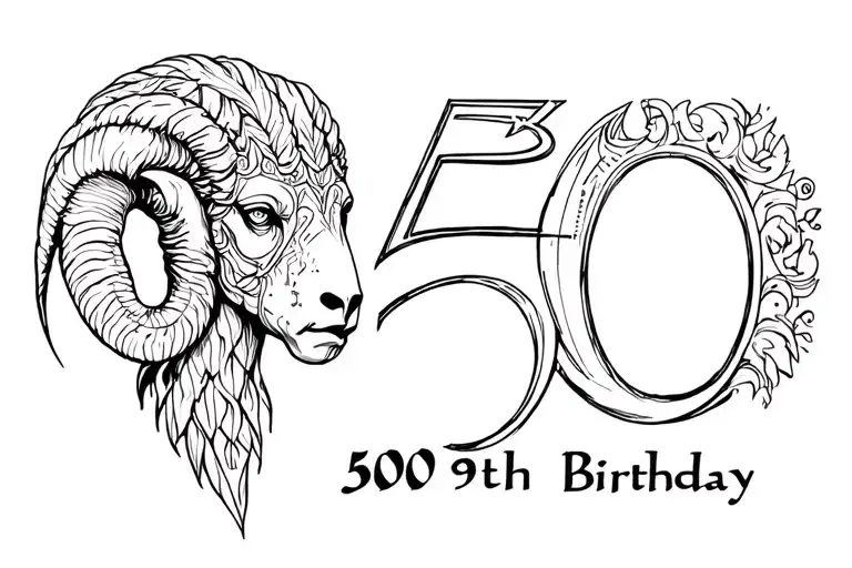 Zodiac. sign Aries head 50th birthday 1975 strength resilience survival rise above tattoo design idea