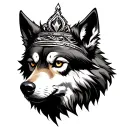 wolf head crown eye patch tattoo design idea