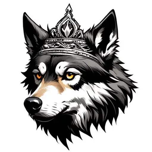 wolf head crown eye patch tattoo design idea