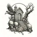 graveyard scene tattoo design idea