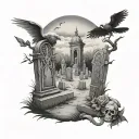 graveyard scene tattoo design idea