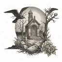 graveyard scene tattoo design idea