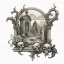 graveyard scene tattoo design idea