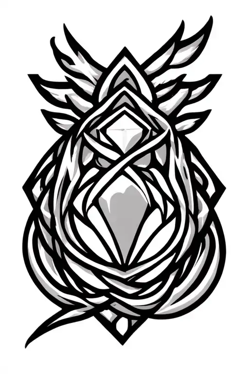 sleep token band logo intertwined with diamond shaped mandala tattoo design idea
