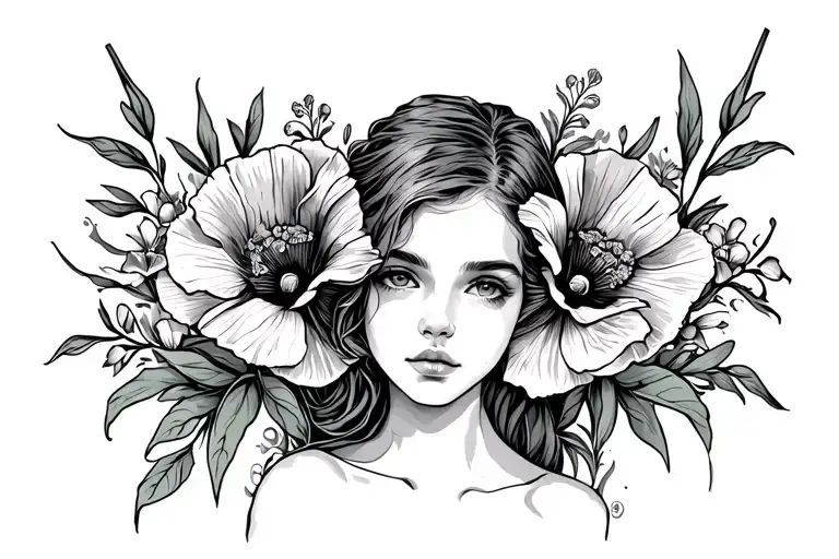 Isabelle with gladiolus and poppy flowers tattoo design idea