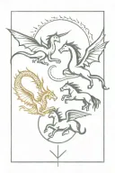 dragon and unicorn and phonix  tattoo design idea