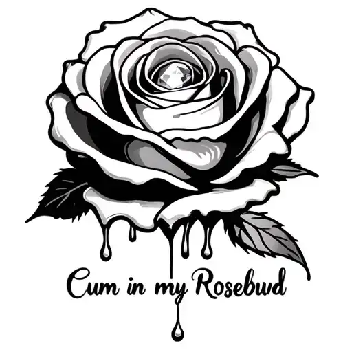 "Cum in my rosebud" "Cum in my rosebud" top down rose with gemstone in center leaking cream from around the stone  tattoo design idea