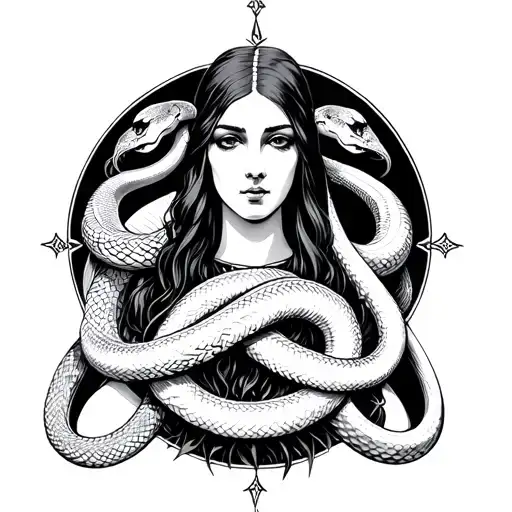 the high priestess tarot with snakes intertwined tattoo design idea