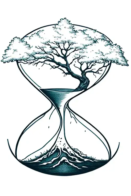 tree representing all 4 seasons; hourglass image tattoo design idea