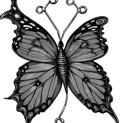 madusa safety pin blade butterfly semicolon mixed tattoo design idea