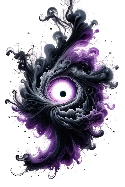 realistic black hole made of smoke swirling, with traces of purples wisps tattoo design idea