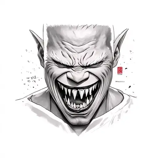 yujiro hanma portrate with fierce teeth tattoo design idea