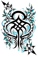 Taino tribal symbol intertwined with vines and flowers and water tattoo design idea
