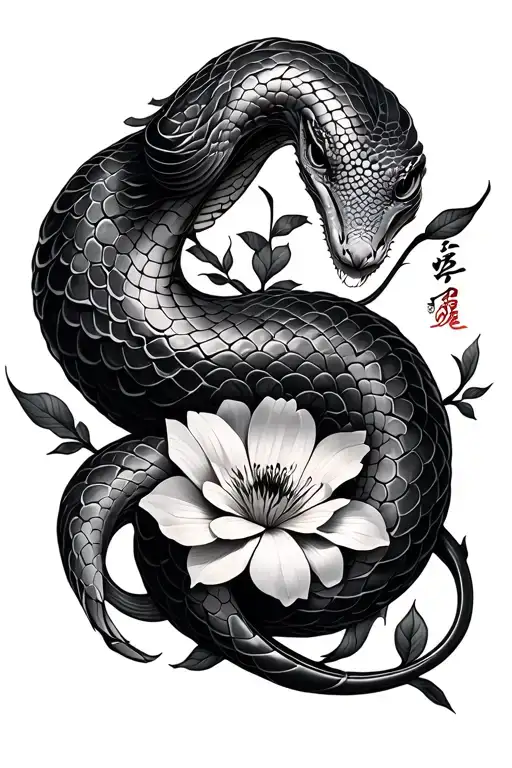 year of the snake, loss of a loved one, new life, flowers tattoo design idea