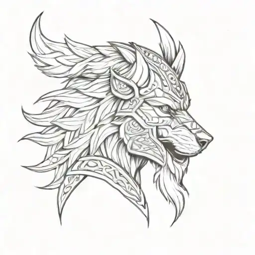 viking warrior wearing wolf head tattoo design idea