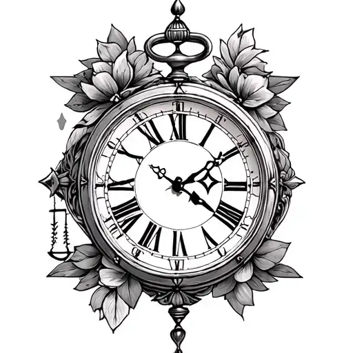 please design me a tattoo including an old fashioned clock, Aquarius star sign, Libra star sign, mother, daughter and Li tattoo design idea