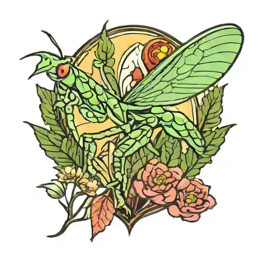 preying mantis art deco  tattoo design idea