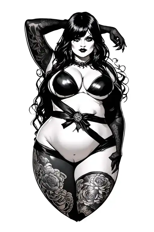 chubby slutty goth girl nude full body pose tattoo design idea