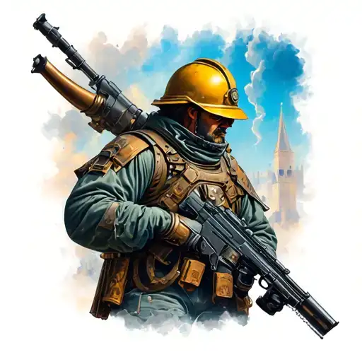 combat engineer castle guarded tattoo design idea