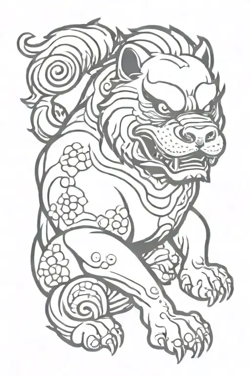 Foo dog holding ball tattoo design idea