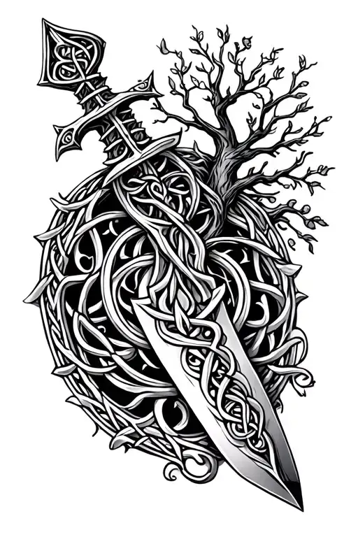 Celtic dagger and tree of life tattoo design idea