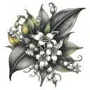 lily of the valley with daffodils and violets intertwined tattoo design idea