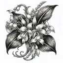 lily of the valley with daffodils and violets intertwined tattoo design idea