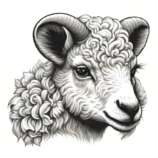 cute cartoon lamb face tattoo design idea