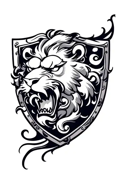 Crest shield lion roaring tattoo design idea