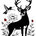deer and hummingbird and tigger Lilly's flower and lady bug tattoo design idea